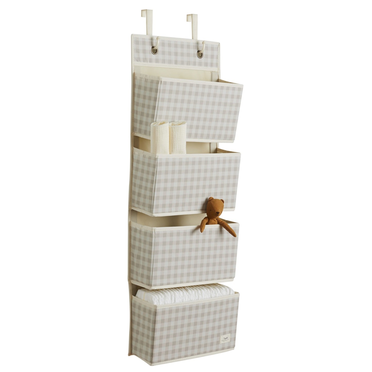 *Recycled Fabric Over the Door Organizer - Gingham Beige