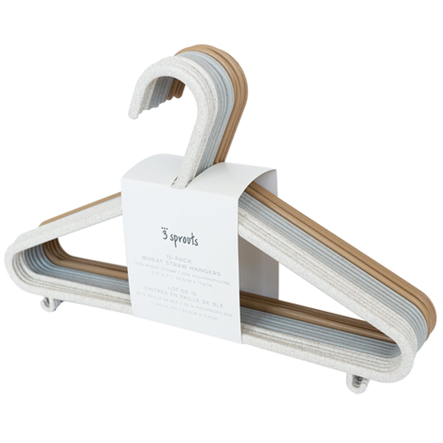 *wheat straw hangers (2 sets of 15) - assorted - cream/gray/brown