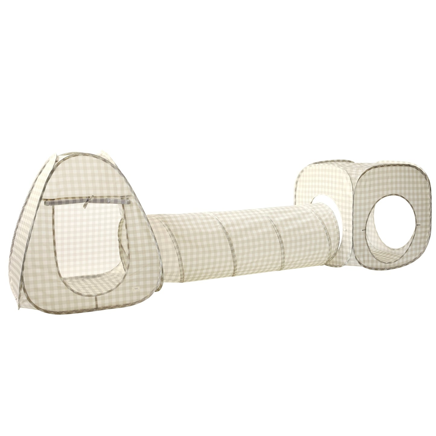 *recycled fabric 3-in-1 play tent & tunnel set - gingham beige