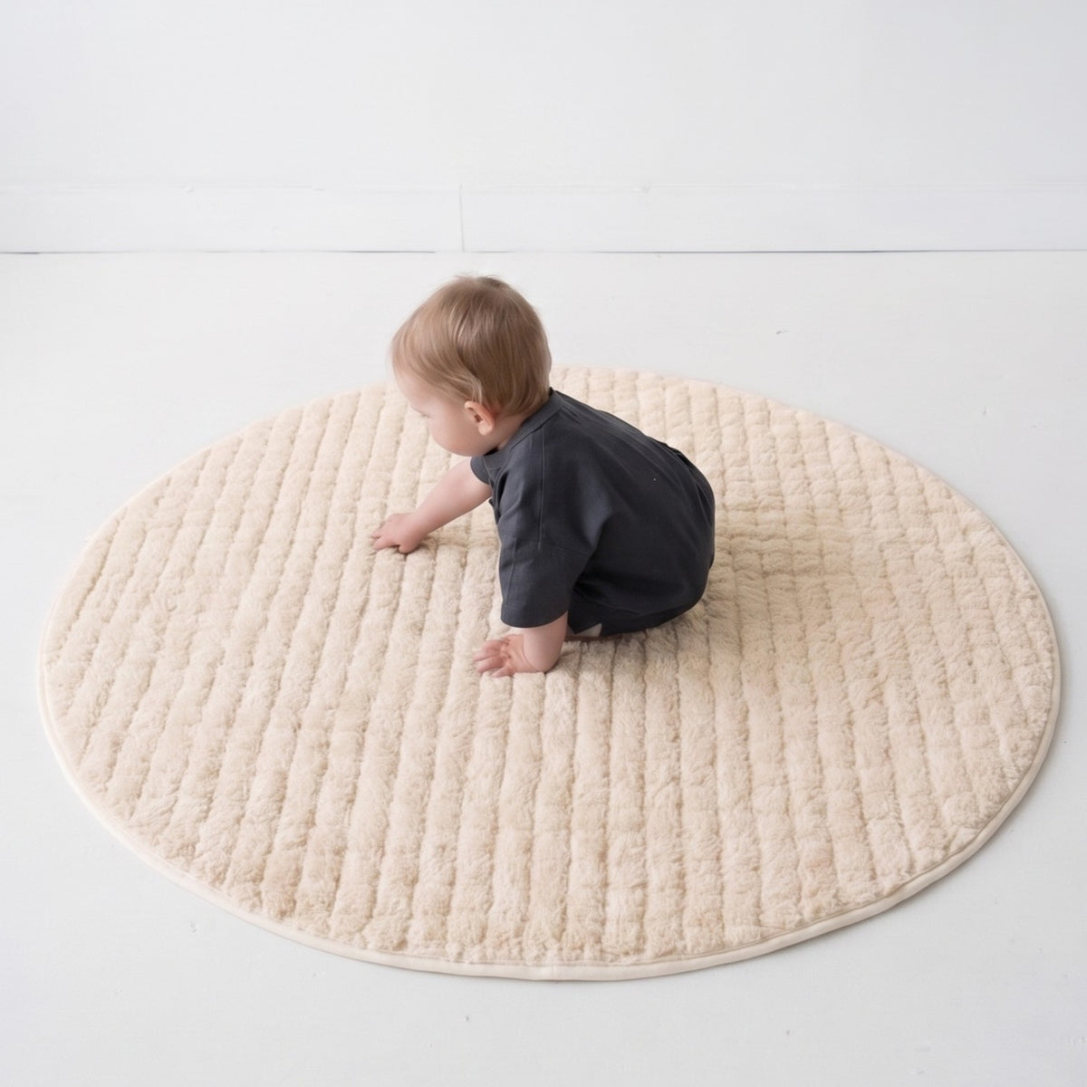 *quilted teddy fleece round play mat - cream