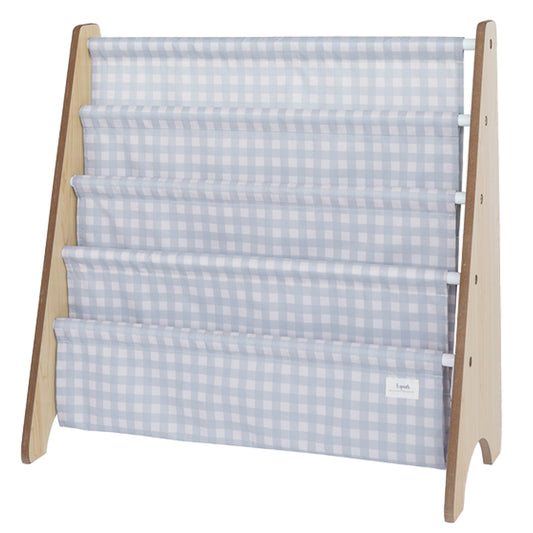 *recycled fabric book rack - gingham blue